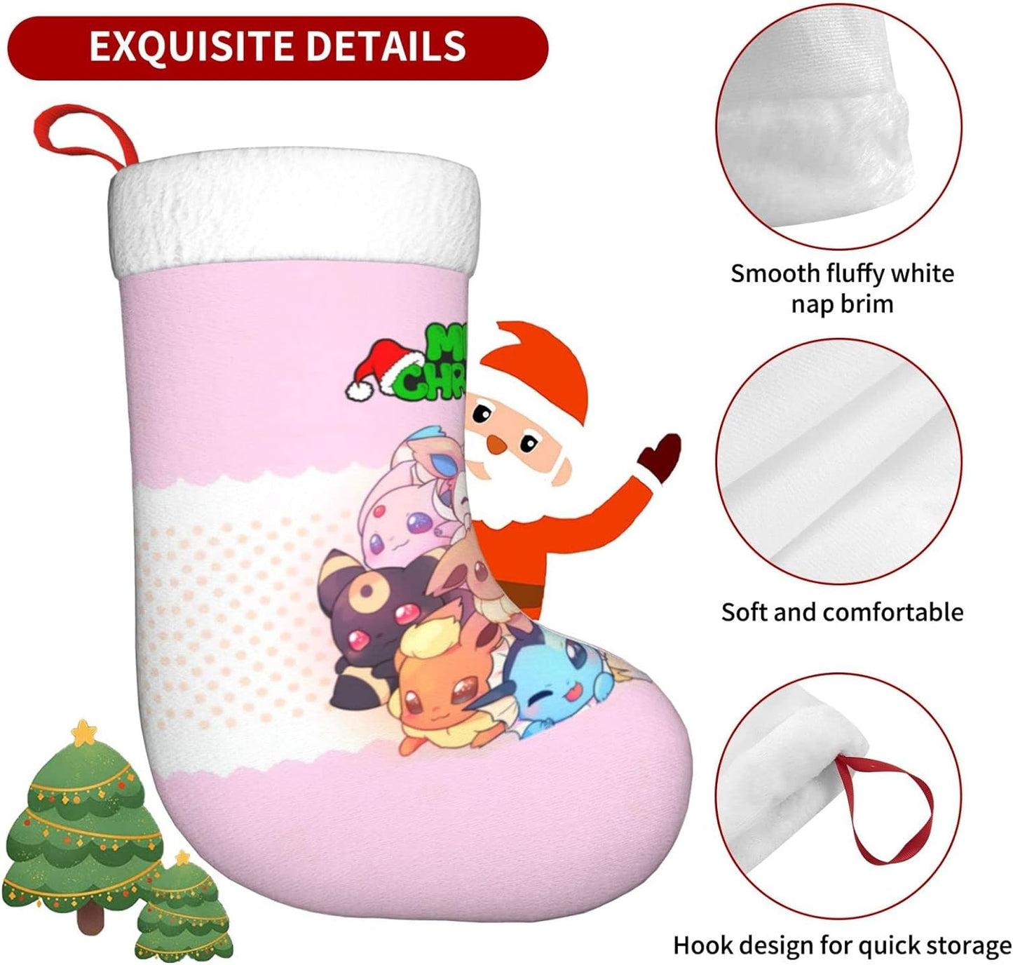 Cartoon Christmas Stockings X-Mas Hanging Socks for Family Holiday Christmas Decorations Season Party Decor 17.7 Inch