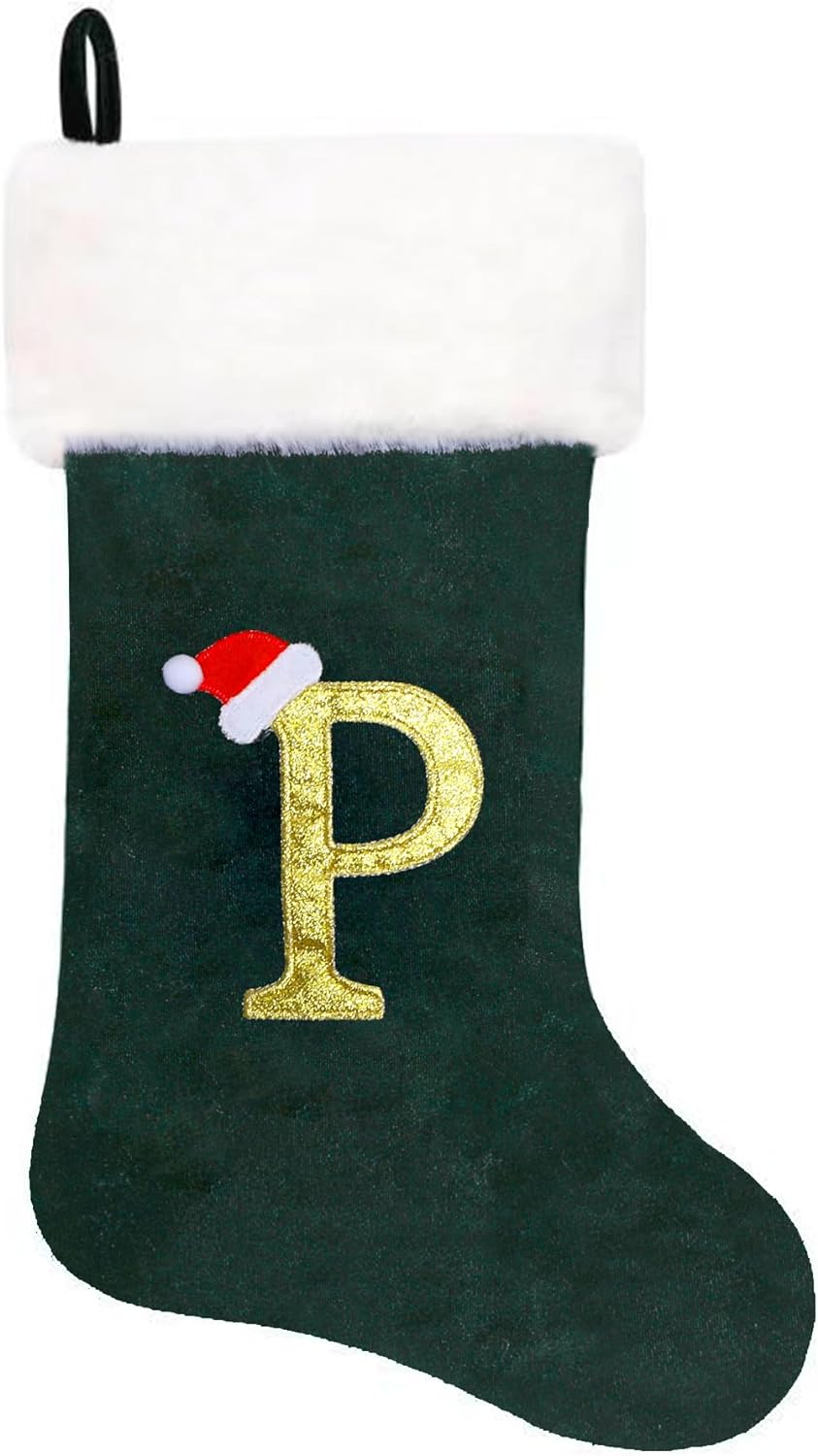 Eoocan 20 Inches Monogram Christmas Stockings Red Velvet with White Super Soft Plush Cuff Embroidered Xmas Stockings Classic Personalized Stocking Decorations for Family Holiday Season Decor(Letter M)