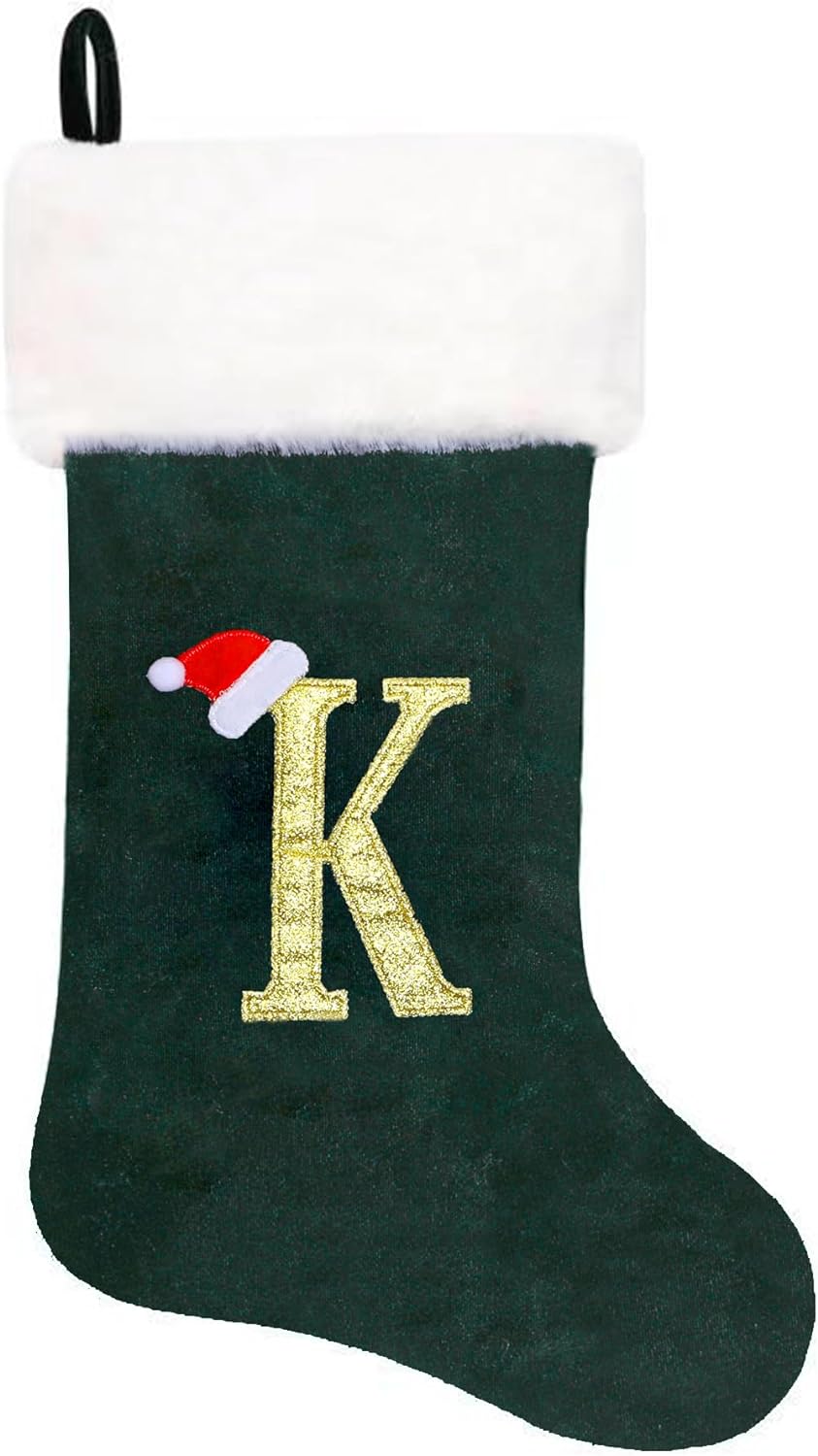 Eoocan 20 Inches Monogram Christmas Stockings Red Velvet with White Super Soft Plush Cuff Embroidered Xmas Stockings Classic Personalized Stocking Decorations for Family Holiday Season Decor(Letter J)