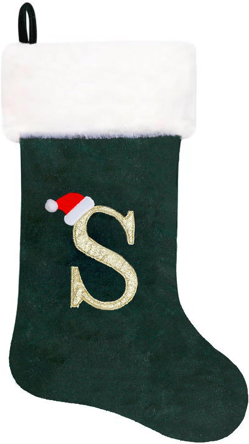 Eoocan 20 Inches Monogram Christmas Stockings Red Velvet with White Super Soft Plush Cuff Embroidered Xmas Stockings Classic Personalized Stocking Decorations for Family Holiday Season Decor(Letter M)