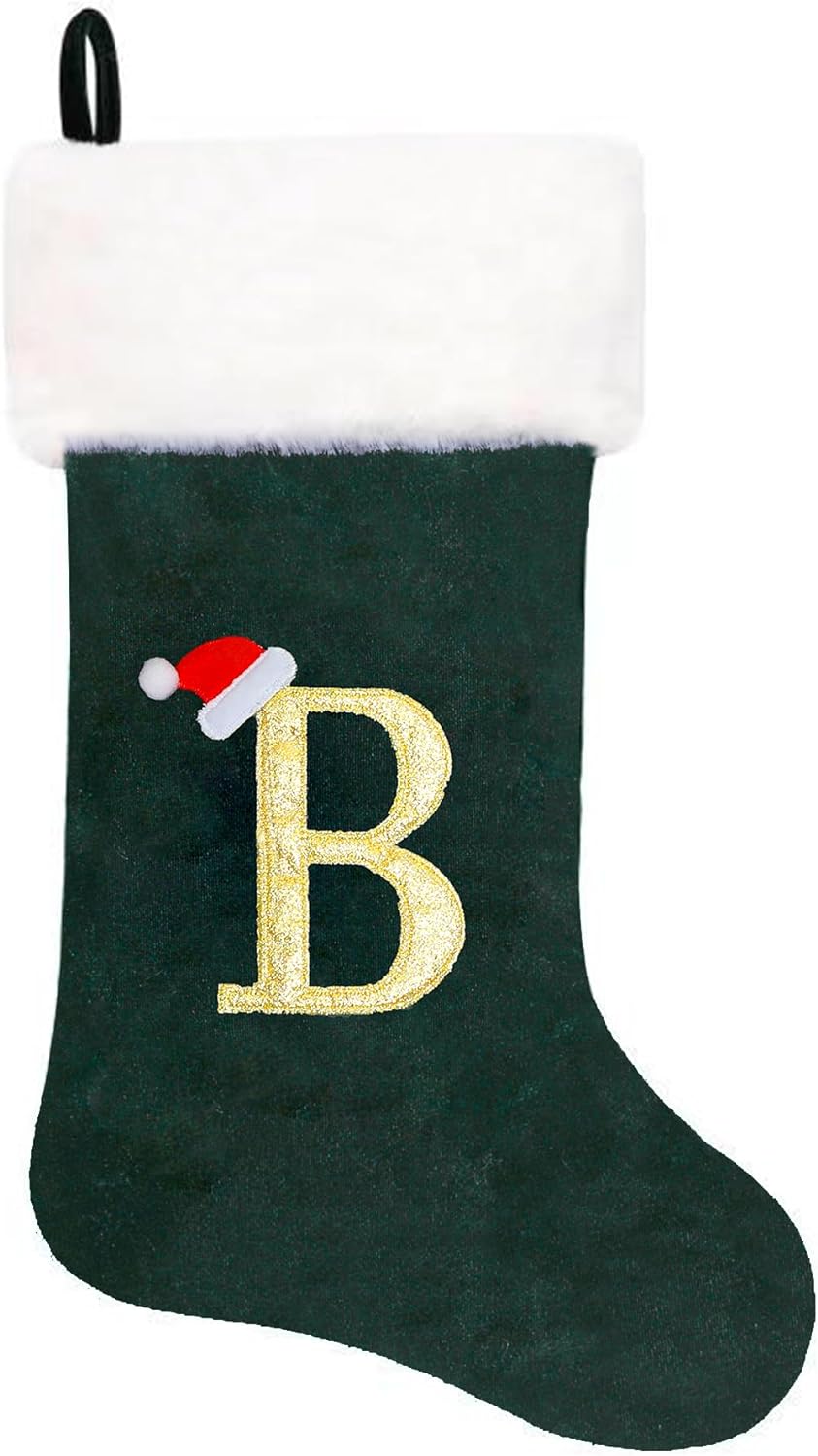 Eoocan 20 Inches Monogram Christmas Stockings Red Velvet with White Super Soft Plush Cuff Embroidered Xmas Stockings Classic Personalized Stocking Decorations for Family Holiday Season Decor(Letter J)