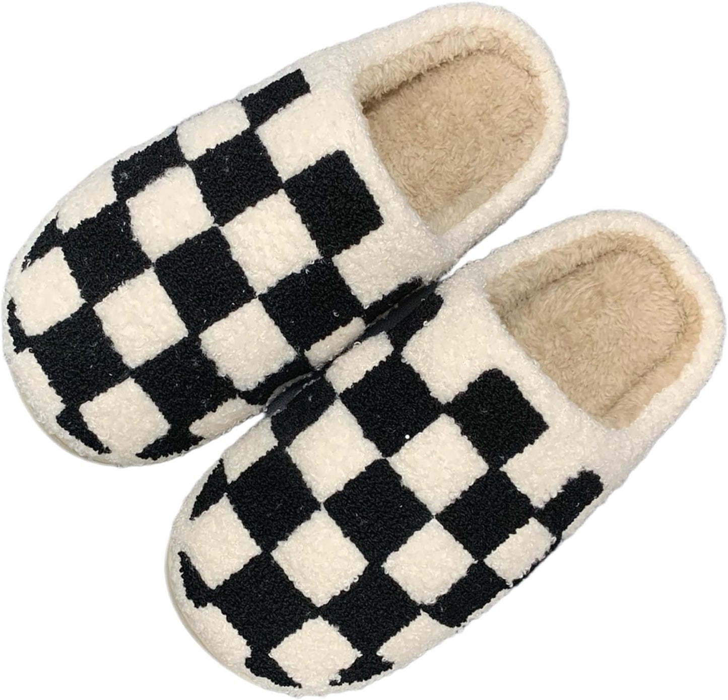 LLOVEJMP Retro Checkered Slippers, Evil Eyes Slippers, Soft Plush Comfy Women Slippers, Halloween Pumpkin Slippers, Preppy Scuff Slides, Womens Cozy Memory Foam Slipper with Anti-Slip Sole