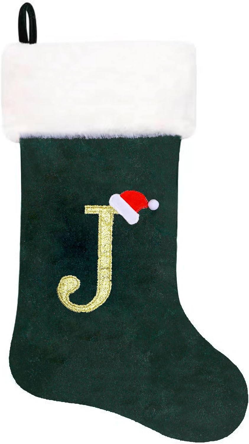 Eoocan 20 Inches Monogram Christmas Stockings Red Velvet with White Super Soft Plush Cuff Embroidered Xmas Stockings Classic Personalized Stocking Decorations for Family Holiday Season Decor(Letter M)