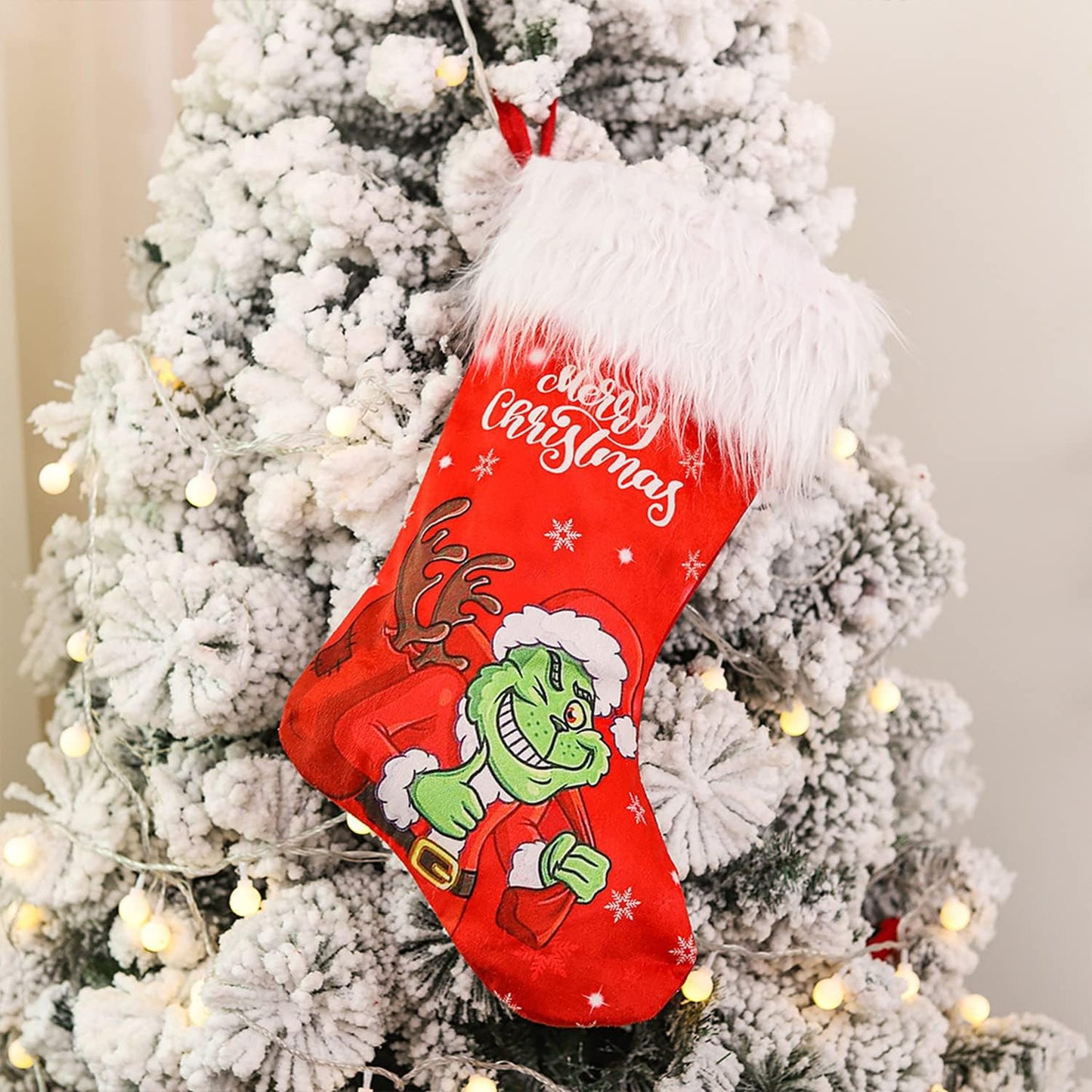 Adurself Christmas Stocking, 17.7 inches Large Stockings Candy Gift Socks Christmas Ornament Decorations for Family Holiday Xmas Party Decorations