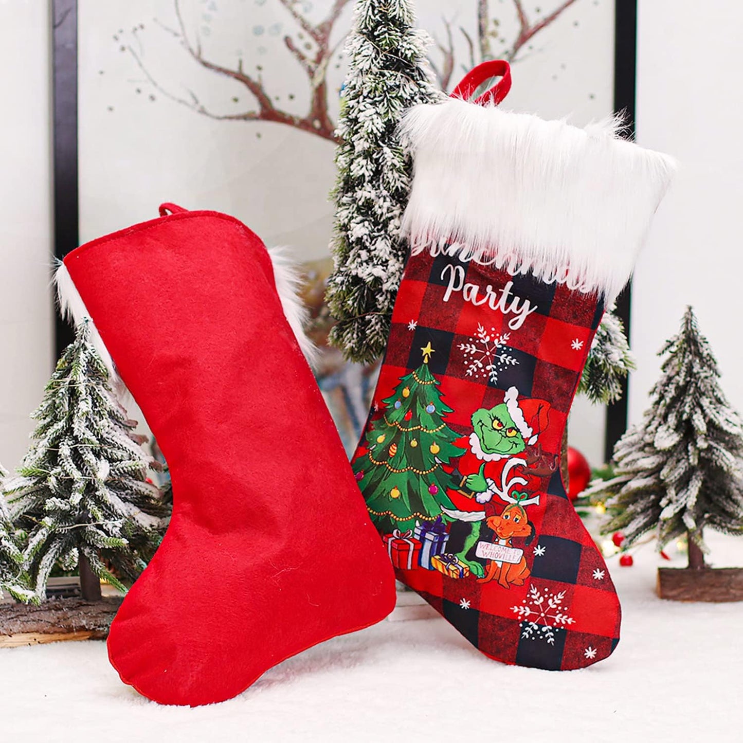 Adurself 3 Pack Christmas Stocking, 17.7 inches Large Stockings Candy Gift Socks Christmas Ornament Decorations for Family Holiday Xmas Party Decorations