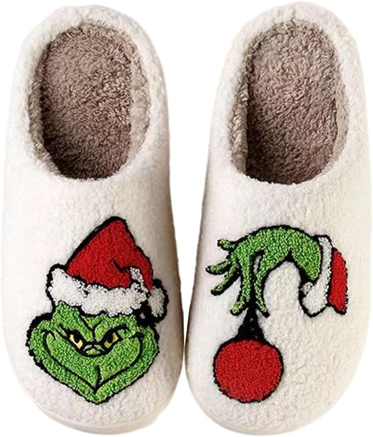 Christmas Slippers For Women Men Indoor Soft Warm Cotton Bedroom Reindeer Slippers House Memory Foam Slippers Cozy Fluffy Fall Winter Home Slippers