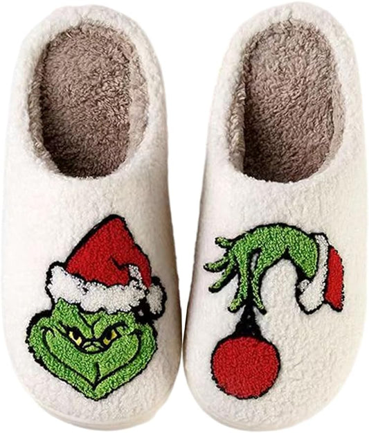 Christmas Slippers For Women Men Indoor Soft Warm Cotton Bedroom Reindeer Slippers House Memory Foam Slippers Cozy Fluffy Fall Winter Home Slippers