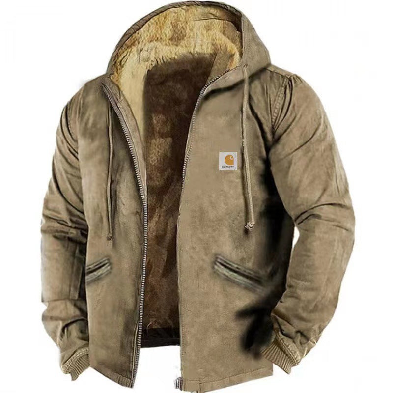 Carhartt 2024 autumn/winter new men's and women's tactical hoodies with printed hoodies, versatile for outdoor sports and fitness, loose plush thick zippered pocket jacket