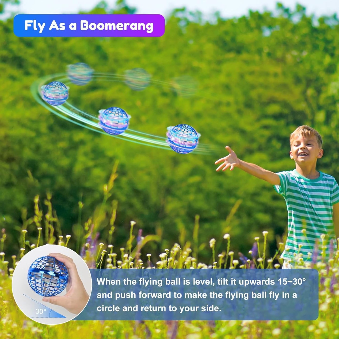 Flying Orb ball flying ball toys, fly orb hover ball floating boomerang spinner drone flying boomerang balls, cool toys gifts for 6 7 8 9 10 12 13 14 15 year old boys girls teens (blue)