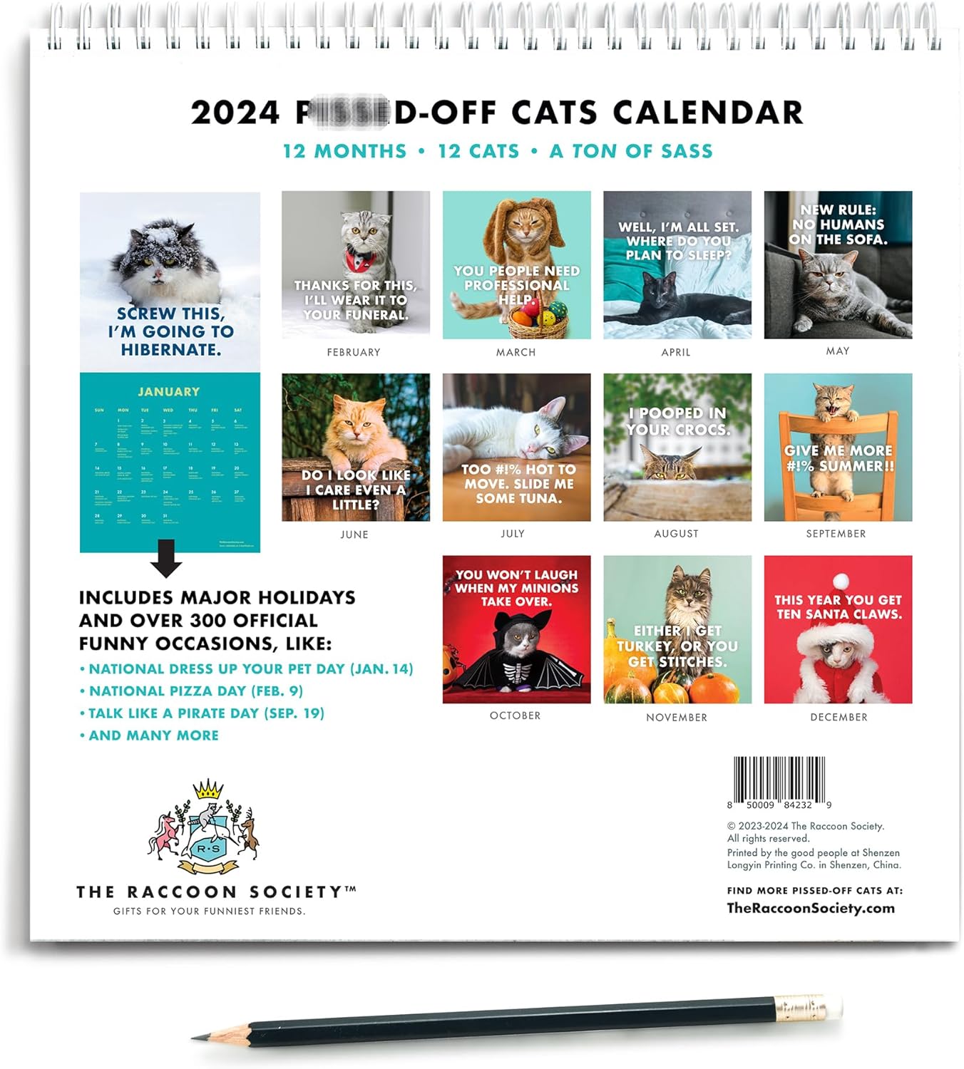 2024 Snarky Cats Calendar - Funny, Sassy Holiday Gift for Cat lovers - 12 Month Planner for Joke Present