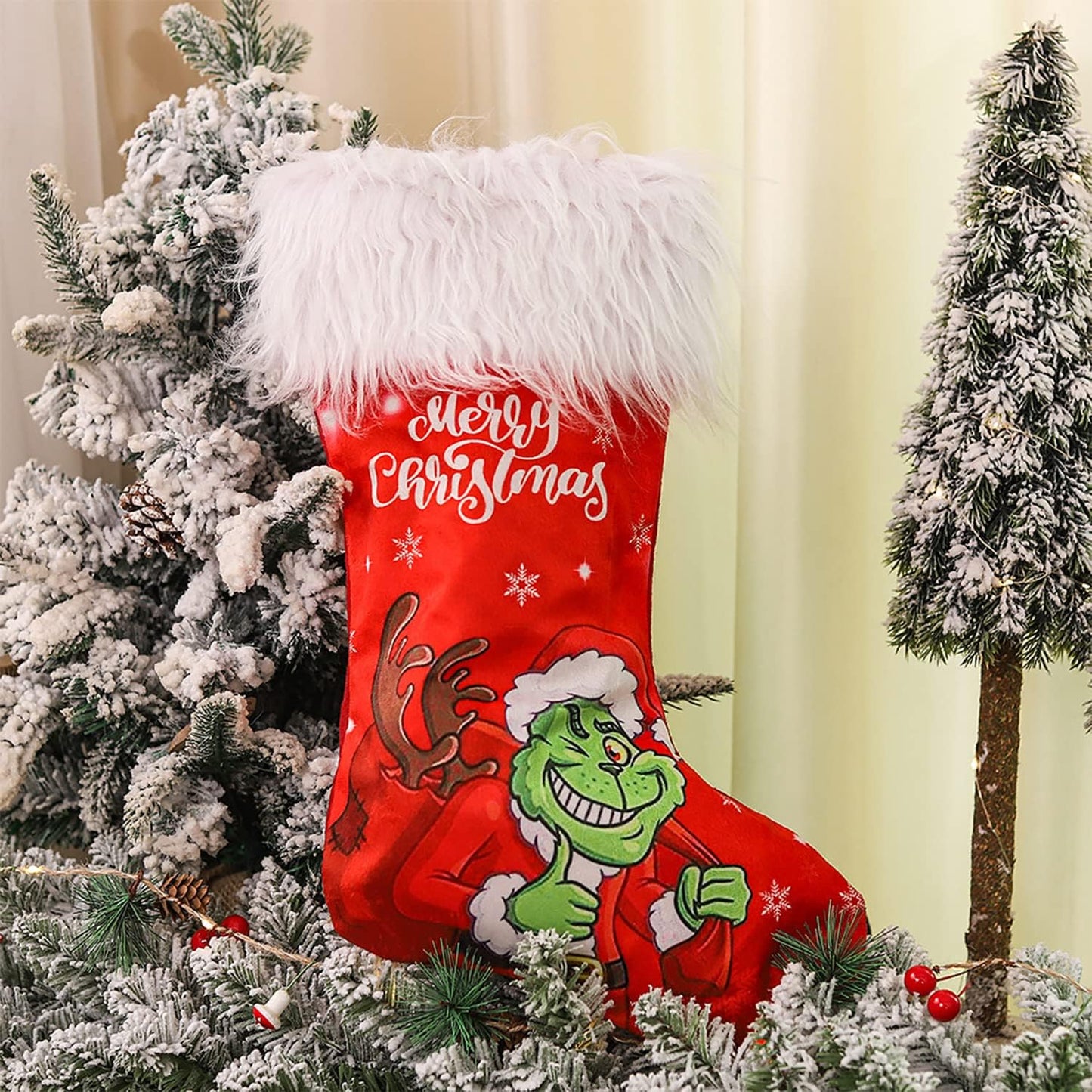 Adurself Christmas Stocking, 17.7 inches Large Stockings Candy Gift Socks Christmas Ornament Decorations for Family Holiday Xmas Party Decorations