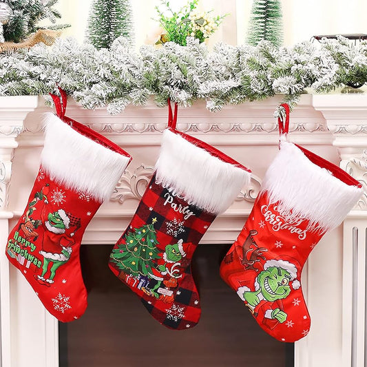 Adurself 3 Pack Christmas Stocking, 17.7 inches Large Stockings Candy Gift Socks Christmas Ornament Decorations for Family Holiday Xmas Party Decorations