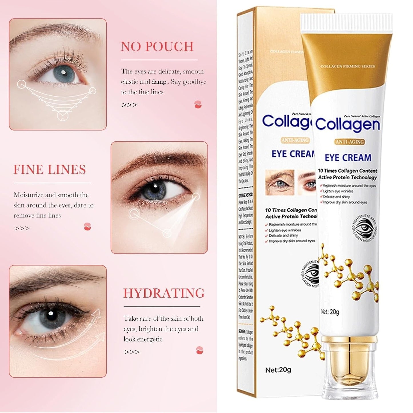 Sale!! Lumineyez Collagen Anti Wrinkle Moisturizing Eye Cream, Instant Firming Anti-Aging Eye Essence, Collagen Anti-Aging Under Eye Serum, Fine Lines Firming De-Puffiness Dark Circles Eye Cream (1PCS)