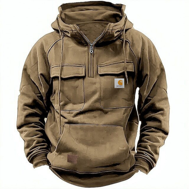 Carhartt 2024 autumn/winter new men's and women's tactical hoodies with printedhoodies, versatile for outdoor sports andfitness, loose plush thick zippered pocket jacket
