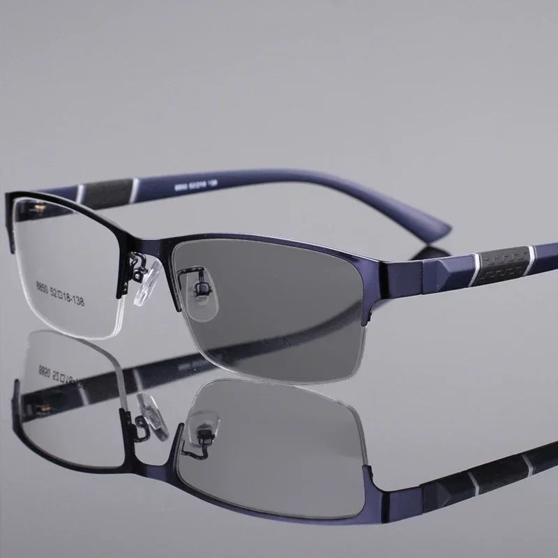 Business Men's Metal Half Frame Myopia Glasses Fashion Finished Optical Prescription Near Sight Eyeglasses Unisex Sunglasses