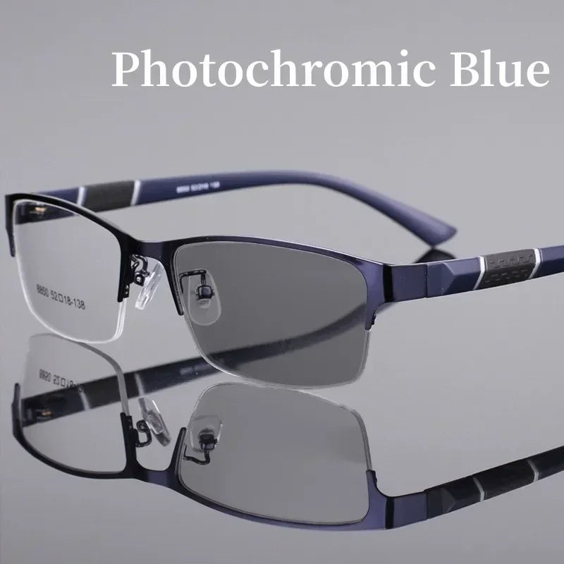 Business Men's Metal Half Frame Myopia Glasses Fashion Finished Optical Prescription Near Sight Eyeglasses Unisex Sunglasses