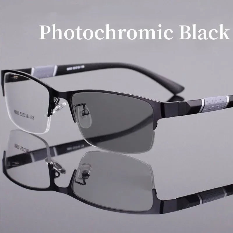 Business Men's Metal Half Frame Myopia Glasses Fashion Finished Optical Prescription Near Sight Eyeglasses Unisex Sunglasses