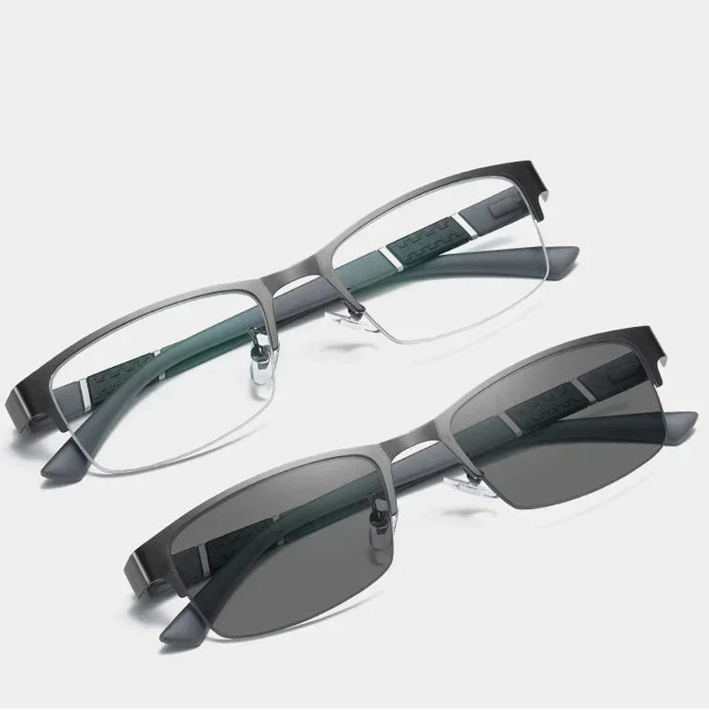 Business Men's Metal Half Frame Myopia Glasses Fashion Finished Optical Prescription Near Sight Eyeglasses Unisex Sunglasses