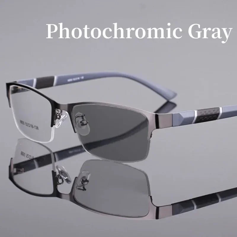Business Men's Metal Half Frame Myopia Glasses Fashion Finished Optical Prescription Near Sight Eyeglasses Unisex Sunglasses