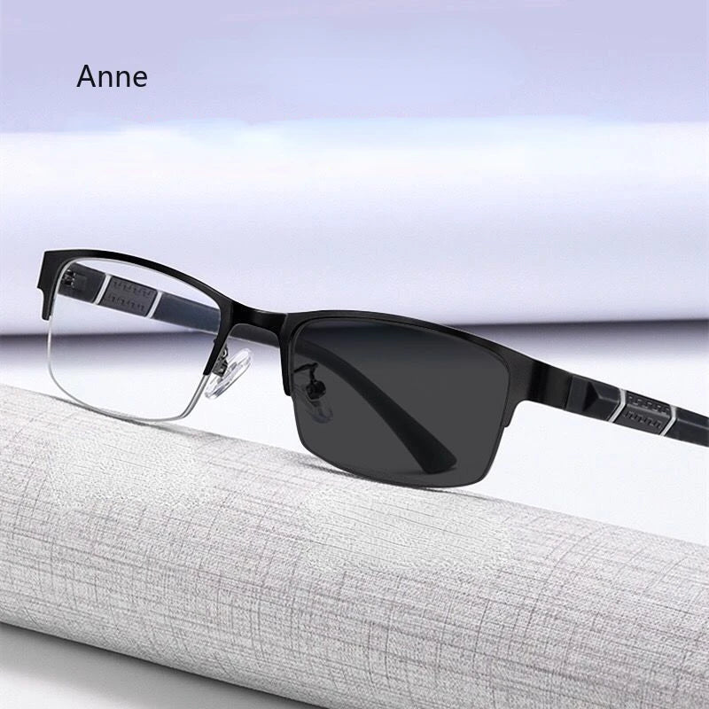 Half Frame Photochromic Myopia Glasses Men Business Metal Anti-blue Light Outdoor UV400 Color Changing очки для зрения на минус
