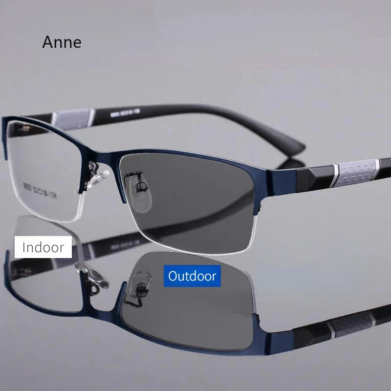 Half Frame Photochromic Myopia Glasses Men Business Metal Anti-blue Light Outdoor UV400 Color Changing очки для зрения на минус