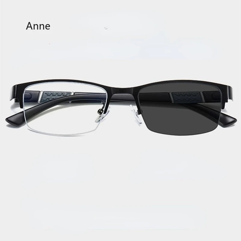 Half Frame Photochromic Myopia Glasses Men Business Metal Anti-blue Light Outdoor UV400 Color Changing очки для зрения на минус