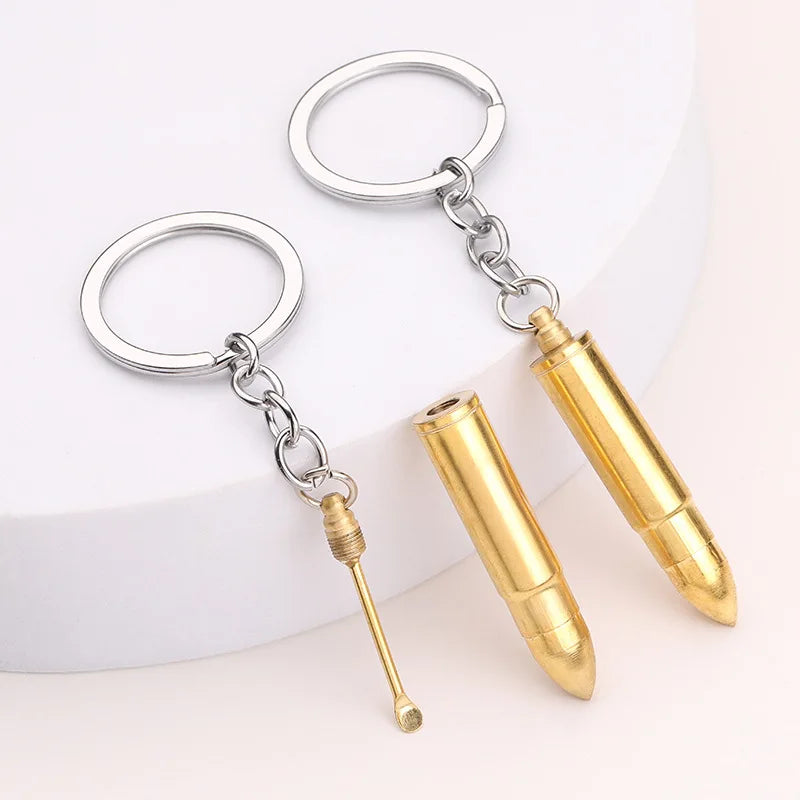 High-quality Portable Car Bullet Shaped Keychain Fashion Ear Pick Spoon Keychain Couple Keyring Unisex Trendy Cool Gifts