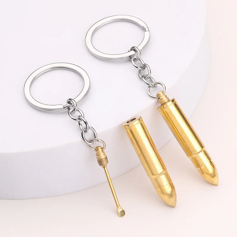 High-quality Portable Car Bullet Shaped Keychain Fashion Ear Pick Spoon Keychain Couple Keyring Unisex Trendy Cool Gifts