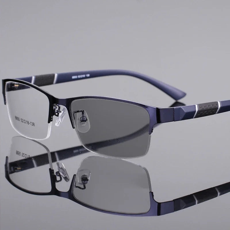 Men's Photochromic Myopia Glasses Square Smart Short Sighted Finished Eyewear Unisex Metal Business Half Frame Eyeglasses