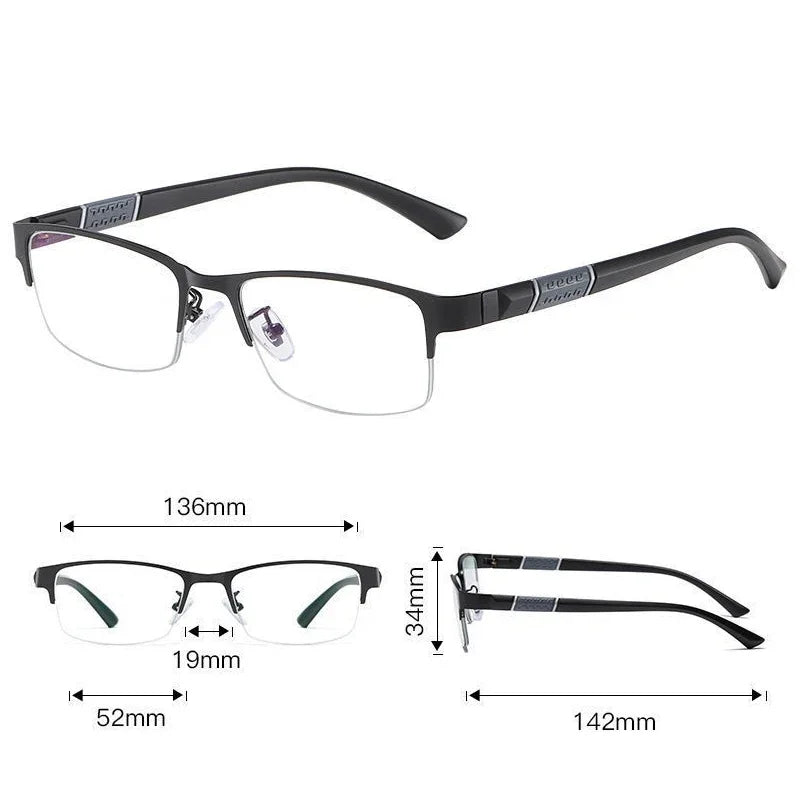 Men's Photochromic Myopia Glasses Square Smart Short Sighted Finished Eyewear Unisex Metal Business Half Frame Eyeglasses