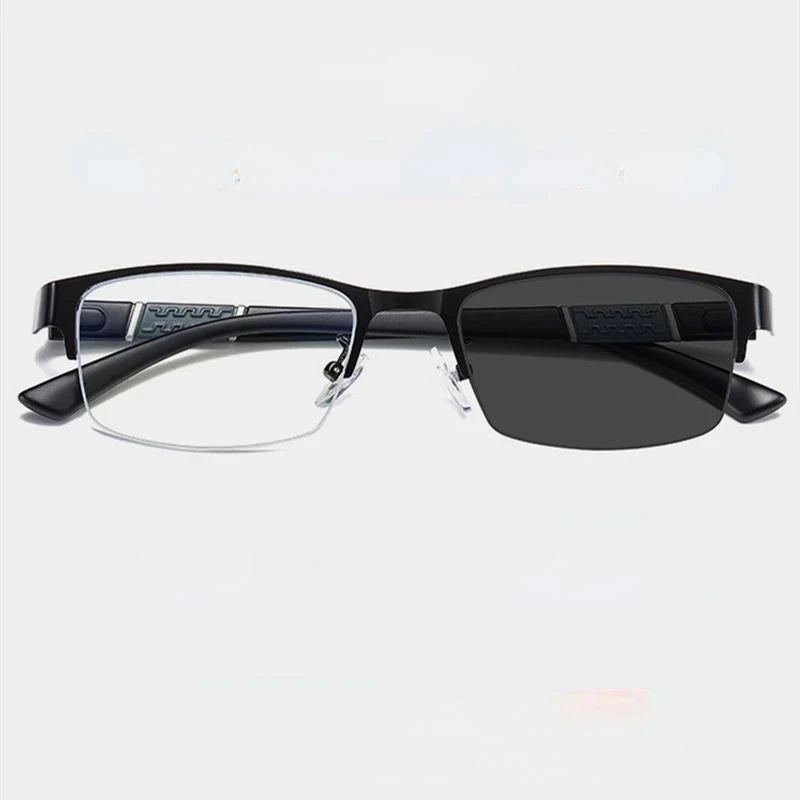 Men's Vintage Business Photochromic Myopia Glasses Half Frame Metal Blue Light Blocking Eyewear Classic UV Shades Sunglasses
