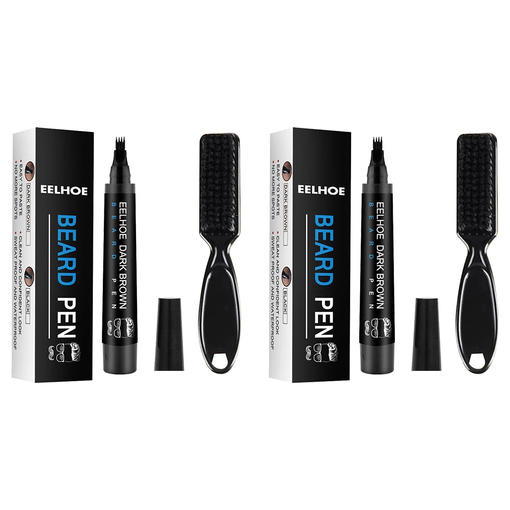 Pencil Filler For Men Black Brown 4-Tip Beard Pen Waterproof & Long Lasting Natural Makeup Detailing Filler Moustache & Eyebrows