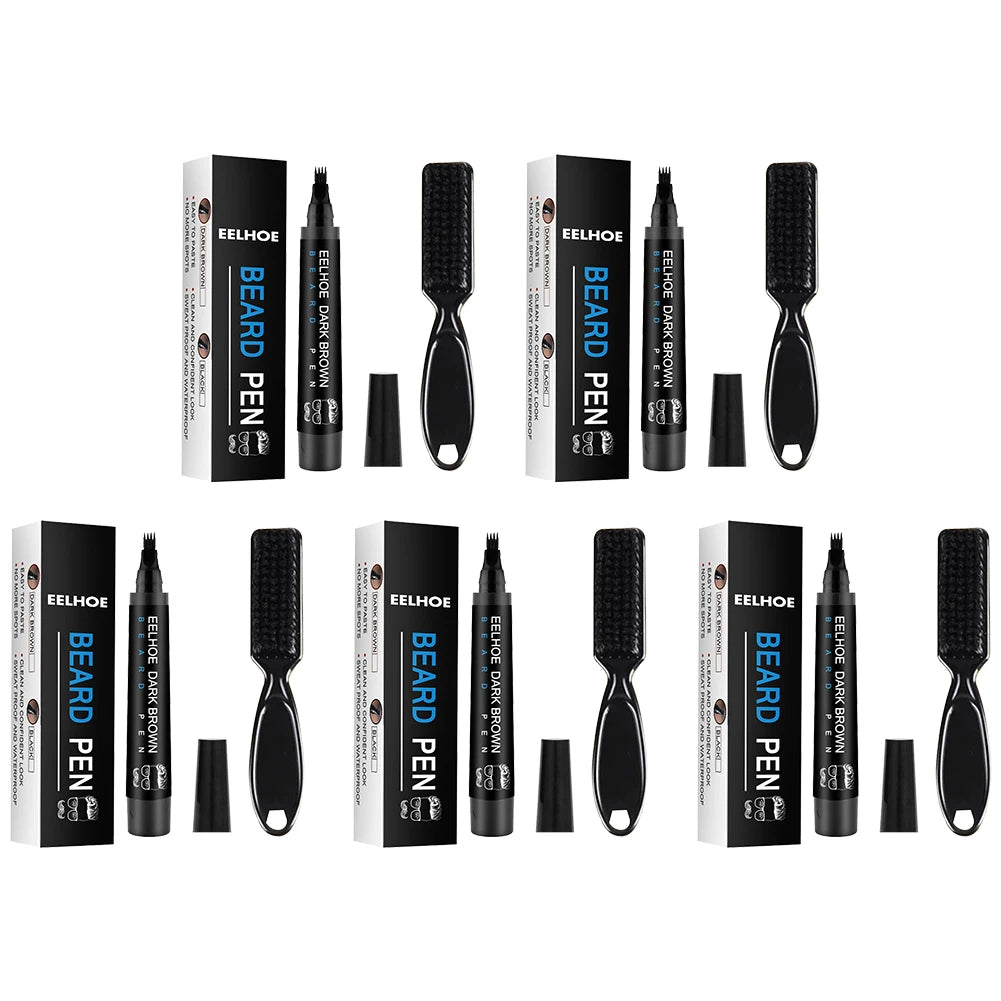 Pencil Filler For Men Black Brown 4-Tip Beard Pen Waterproof & Long Lasting Natural Makeup Detailing Filler Moustache & Eyebrows