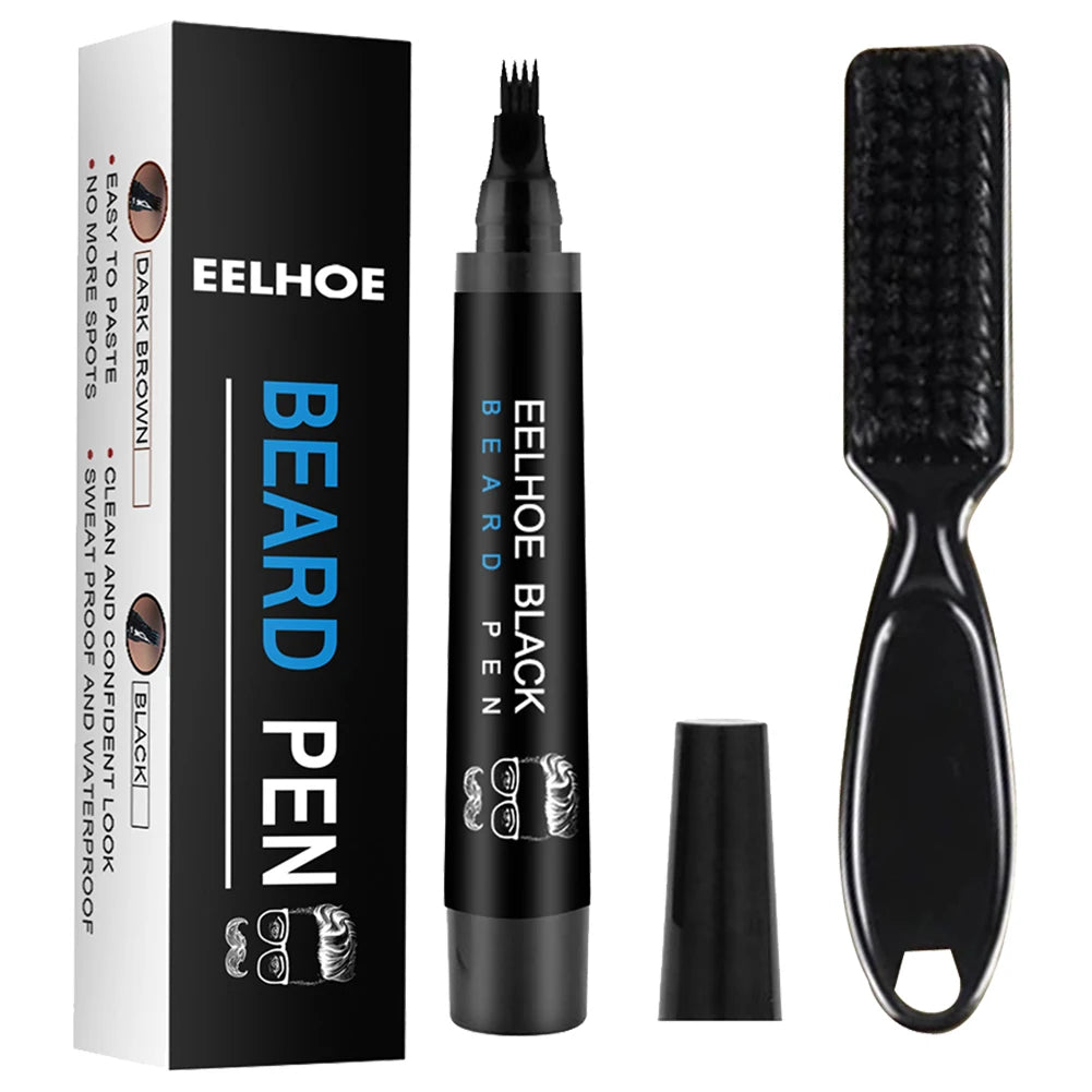 Pencil Filler For Men Black Brown 4-Tip Beard Pen Waterproof & Long Lasting Natural Makeup Detailing Filler Moustache & Eyebrows