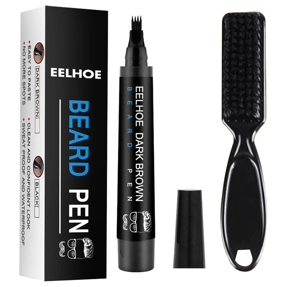 Pencil Filler For Men Black Brown 4-Tip Beard Pen Waterproof & Long Lasting Natural Makeup Detailing Filler Moustache & Eyebrows