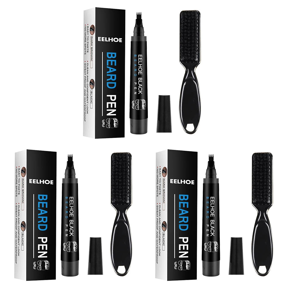 Pencil Filler For Men Black Brown 4-Tip Beard Pen Waterproof & Long Lasting Natural Makeup Detailing Filler Moustache & Eyebrows