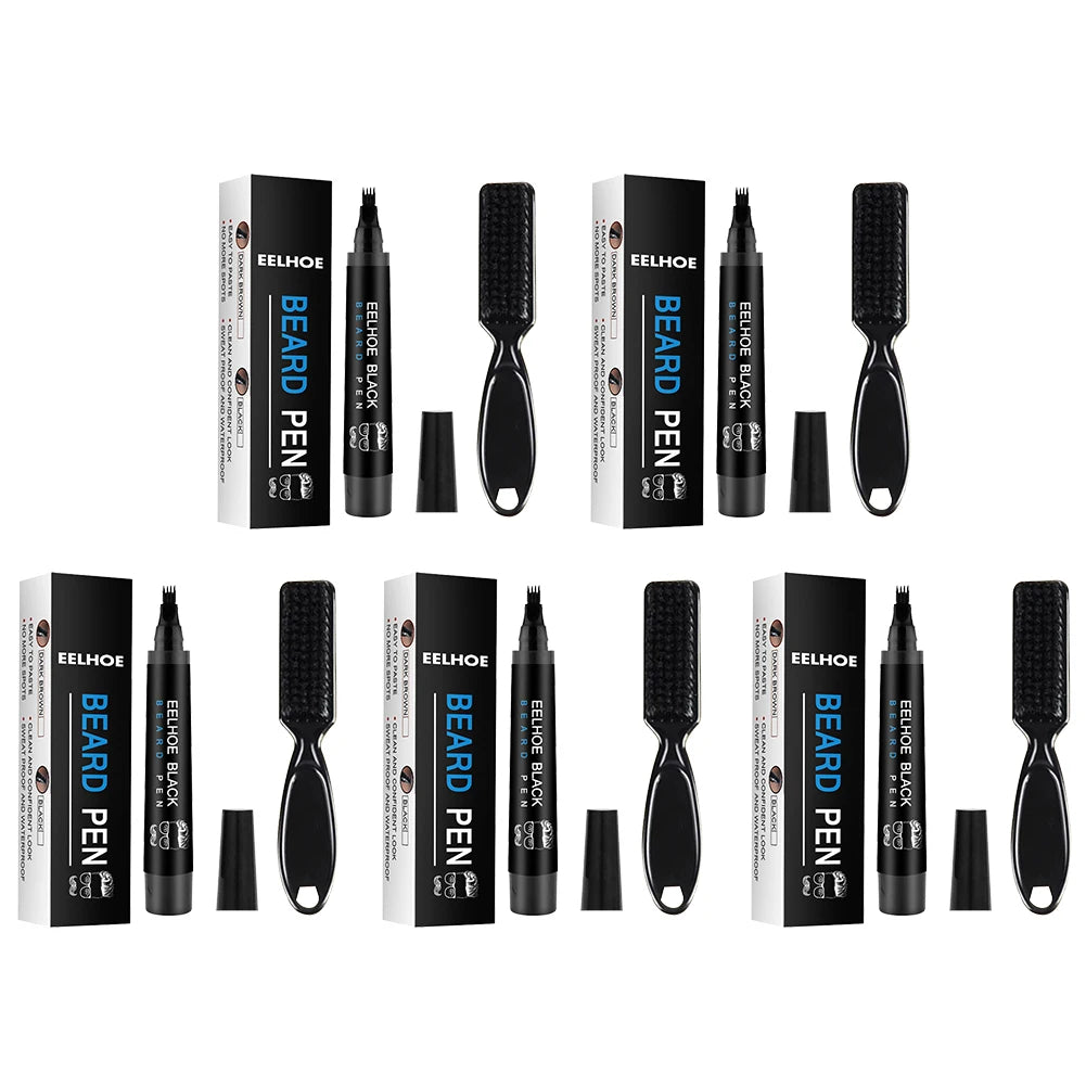 Pencil Filler For Men Black Brown 4-Tip Beard Pen Waterproof & Long Lasting Natural Makeup Detailing Filler Moustache & Eyebrows