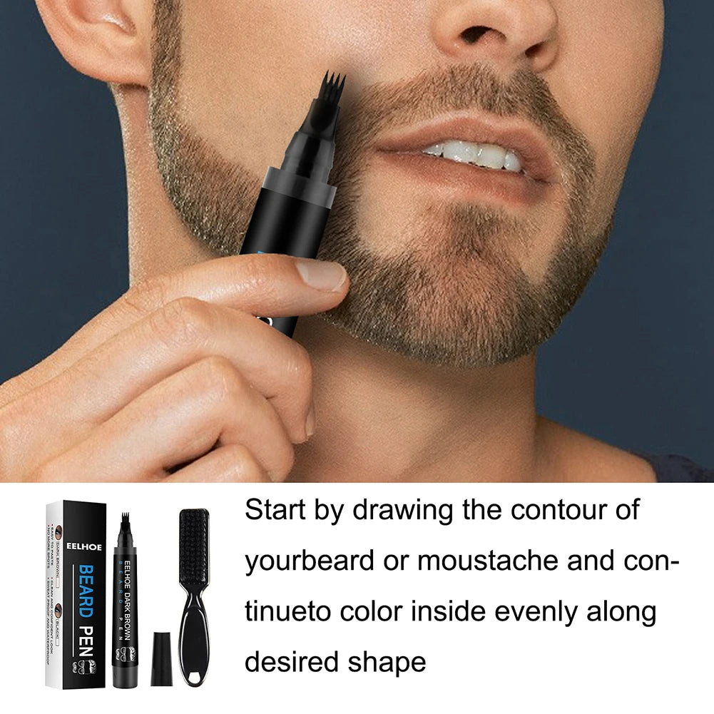 Pencil Filler For Men Black Brown 4-Tip Beard Pen Waterproof & Long Lasting Natural Makeup Detailing Filler Moustache & Eyebrows