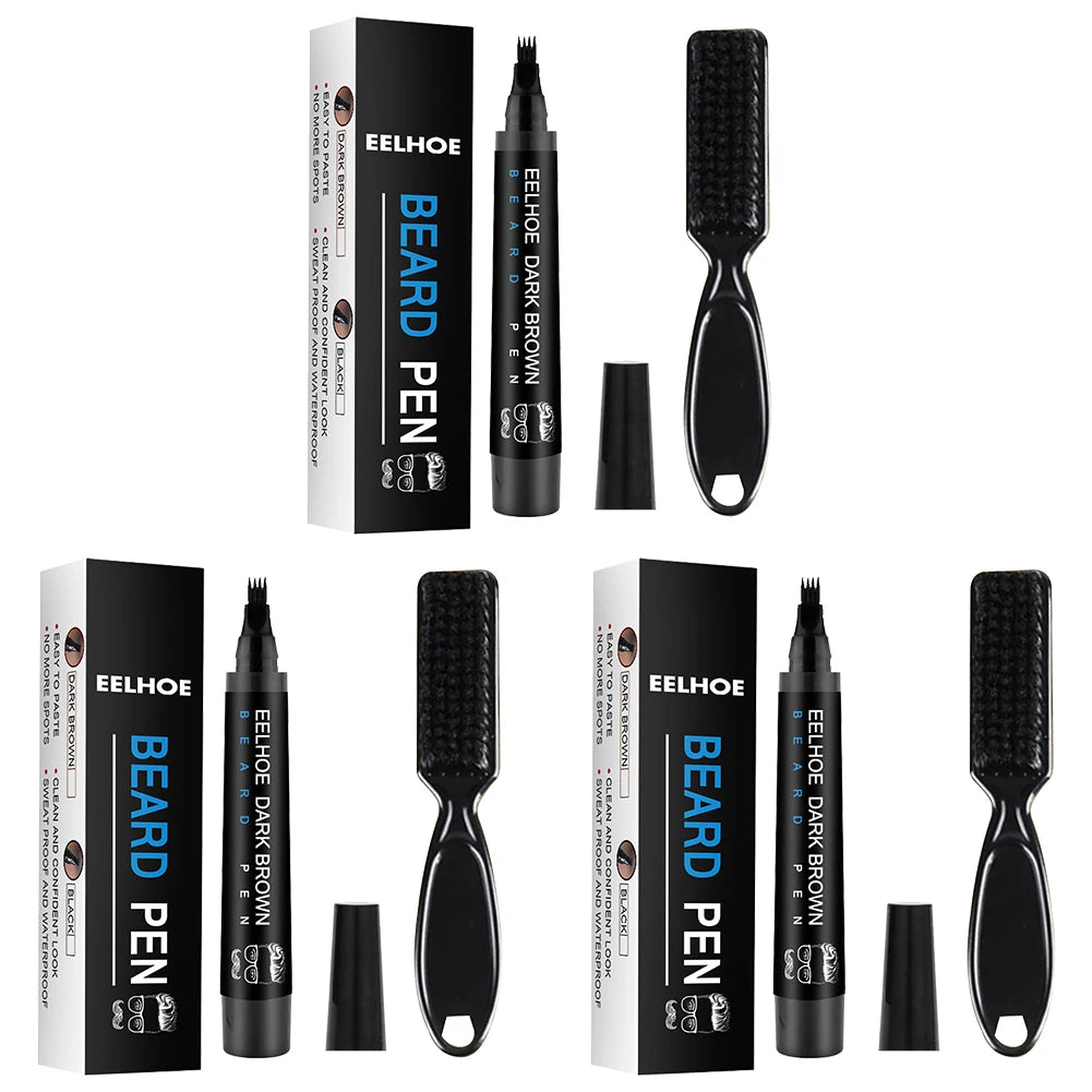 Pencil Filler For Men Black Brown 4-Tip Beard Pen Waterproof & Long Lasting Natural Makeup Detailing Filler Moustache & Eyebrows