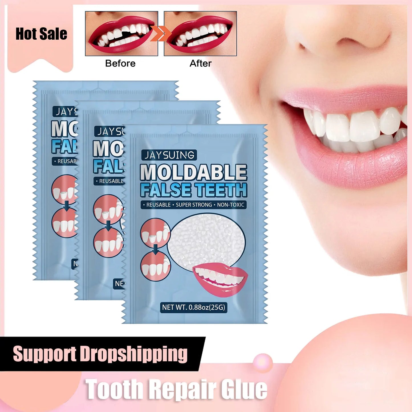 Resin Tooth Repair Glue Shapeable Teeth Gaps Filling Solid Glue Temporary Teeth Repair Falseteeth Glue Safety Dental Supplies