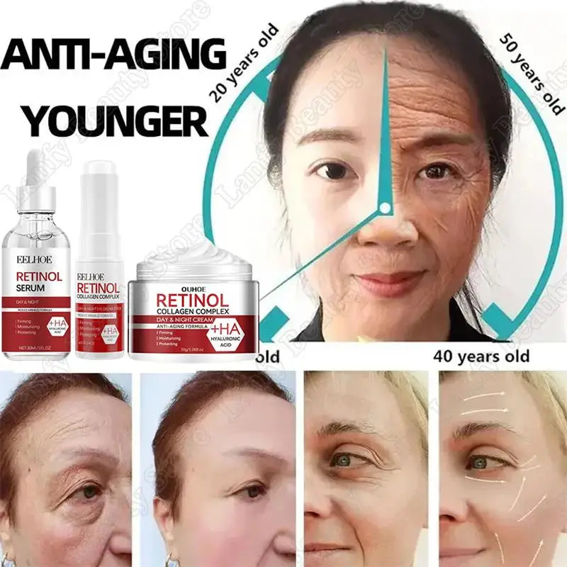 Retinol Wrinkle Remover Face Set Instant Firming Lifting Anti-Aging Serum Fade Fine Lines Whitening Korean Skin Care Products