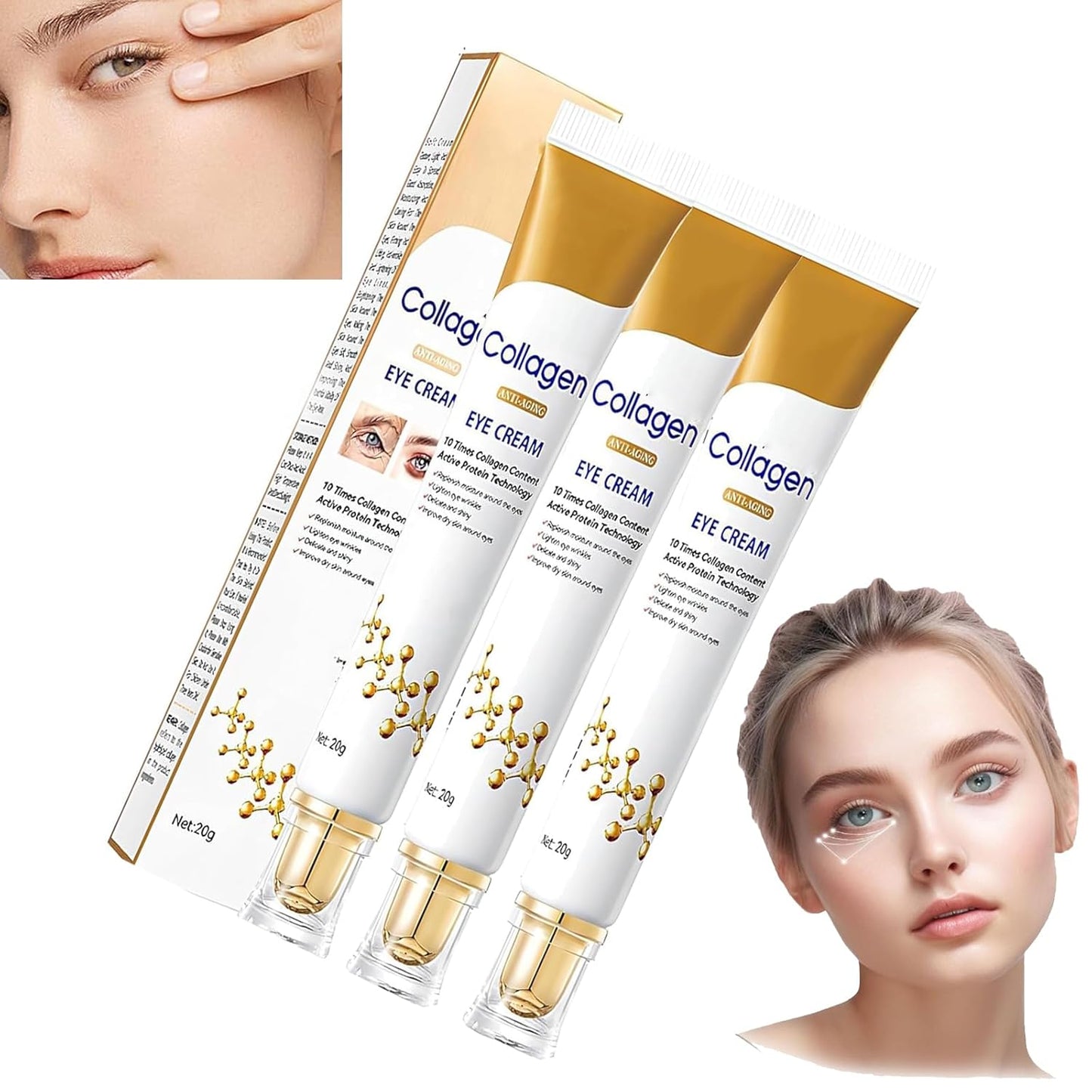 Sale!! Lumineyez Collagen Anti-Wrinkle Eye Cream, Lumineyez De-Puffiness Moisturizes Essence, Fine Lines Dark Circles Eye Cream Remover, Multi Correction Anti Aging Firming Eye Cream (3pcs)