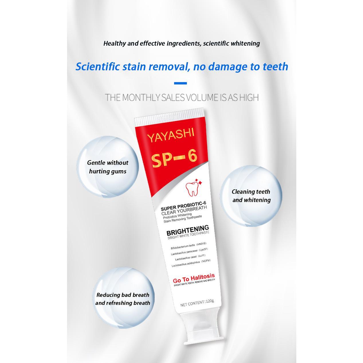 SP-6 Probiotic Toothpaste Whitening Tooth Remove Plaque Stains Teeth Whitener Oral Hygiene Clean Fresh Breath Denta 120g New