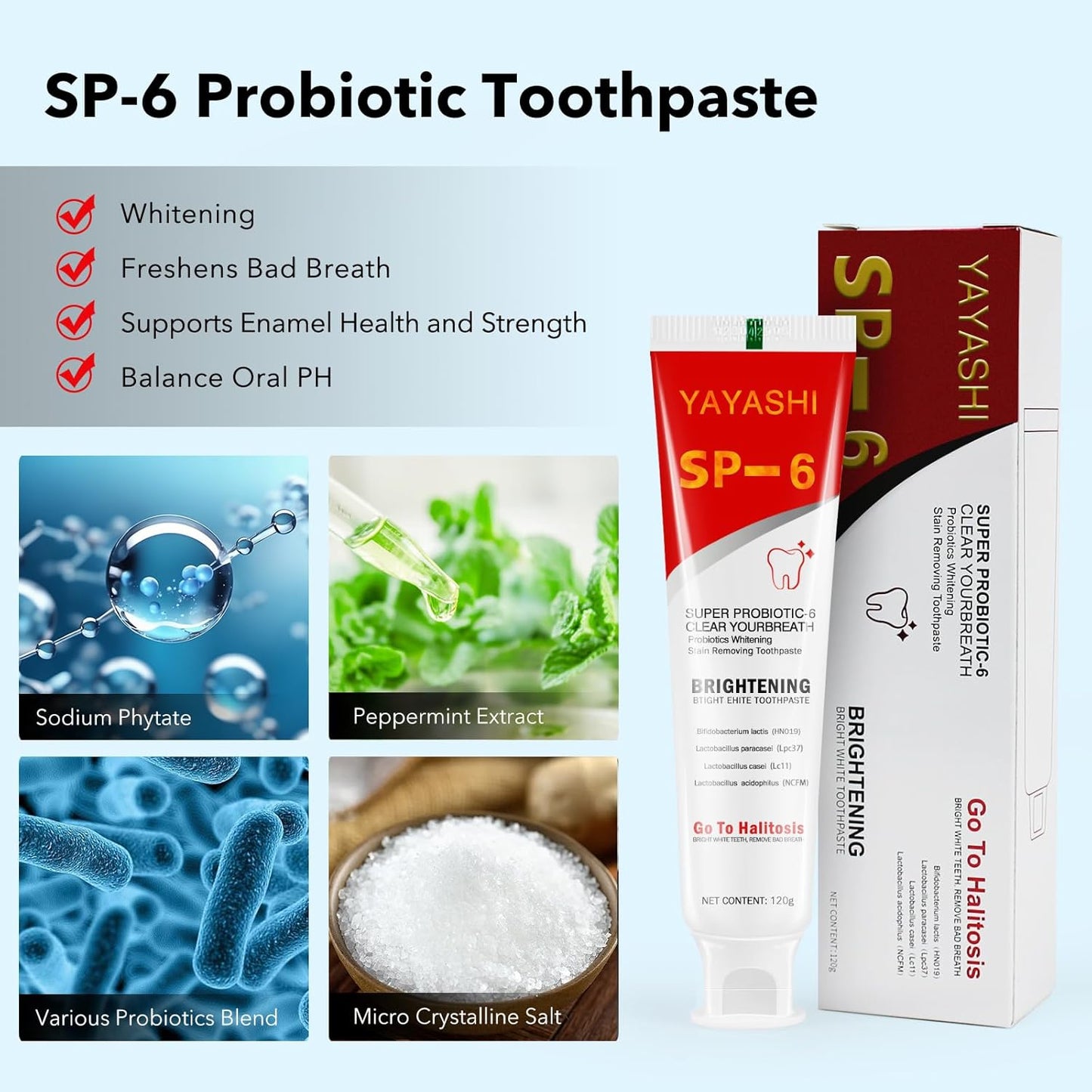 Sale!! SP-6 Ultra Probiotics Whitening Toothpastes, Deep Cleansing for Coffee Stain, Tea Stain, Wine Stain, Bad Breath, Oral PH Balance-1 Pack