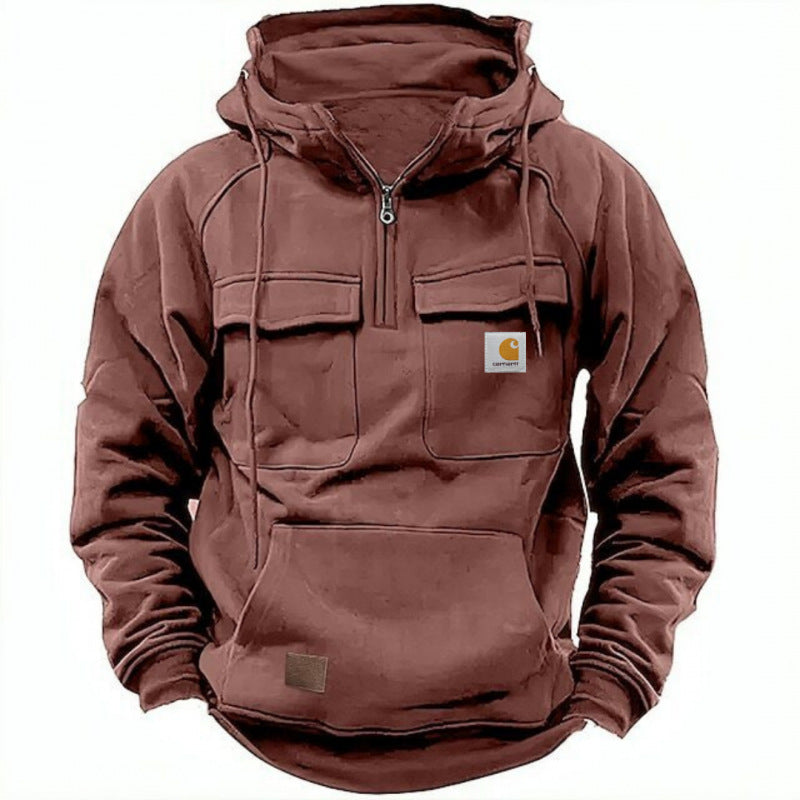 Carhartt 2024 autumn/winter new men's and women's tactical hoodies with printedhoodies, versatile for outdoor sports andfitness, loose plush thick zippered pocket jacket